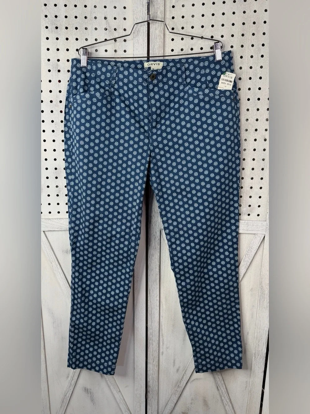Orvis Navy Blue Geometric Print Ankle Pants Size 14 NWT Cropped Casual Preppy